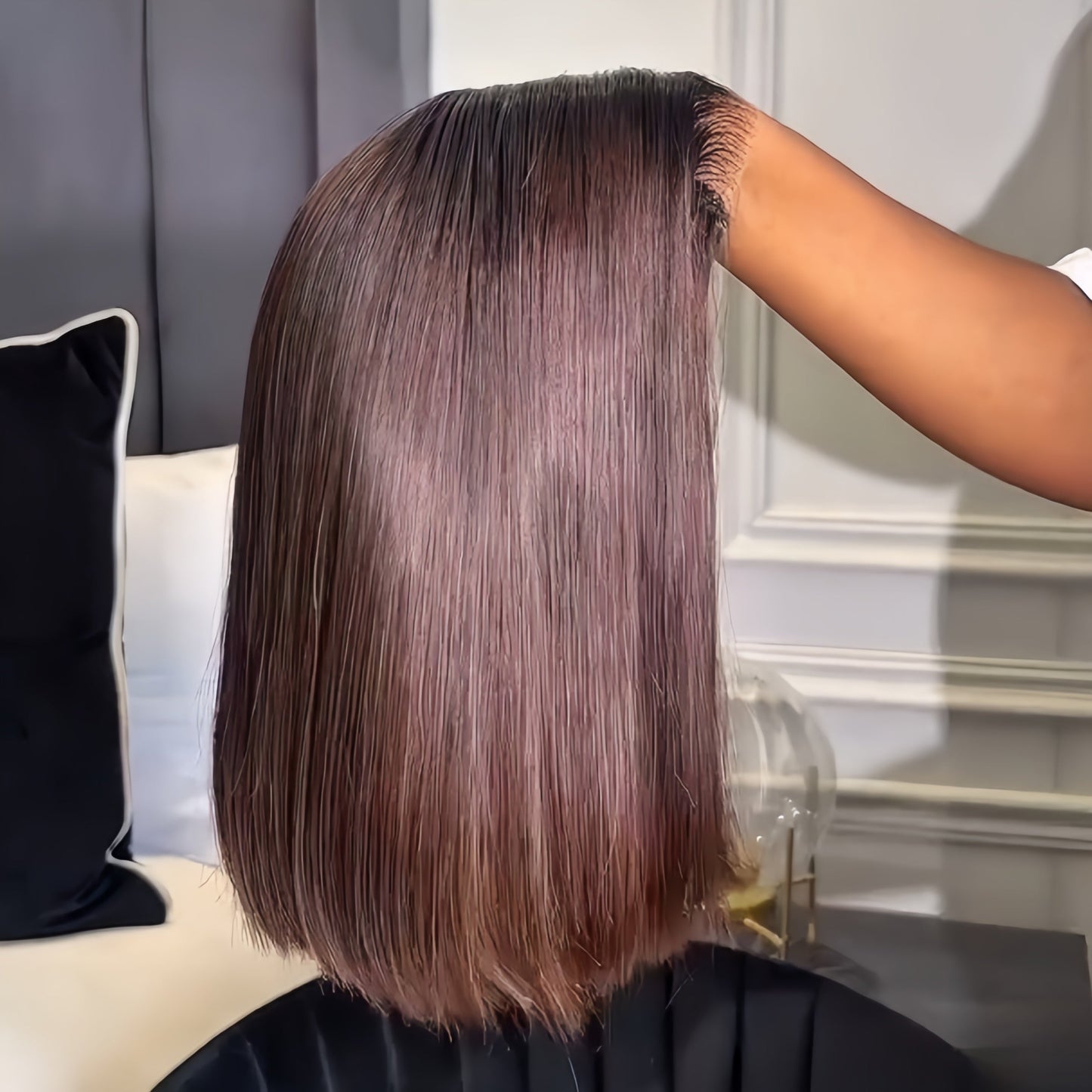 Ombre Dark Brown Natural silky Straight Bob 5x5 Lace Wig