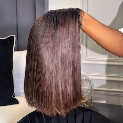 Ombre Dark Brown Natural silky Straight Bob 5x5 Lace Wig