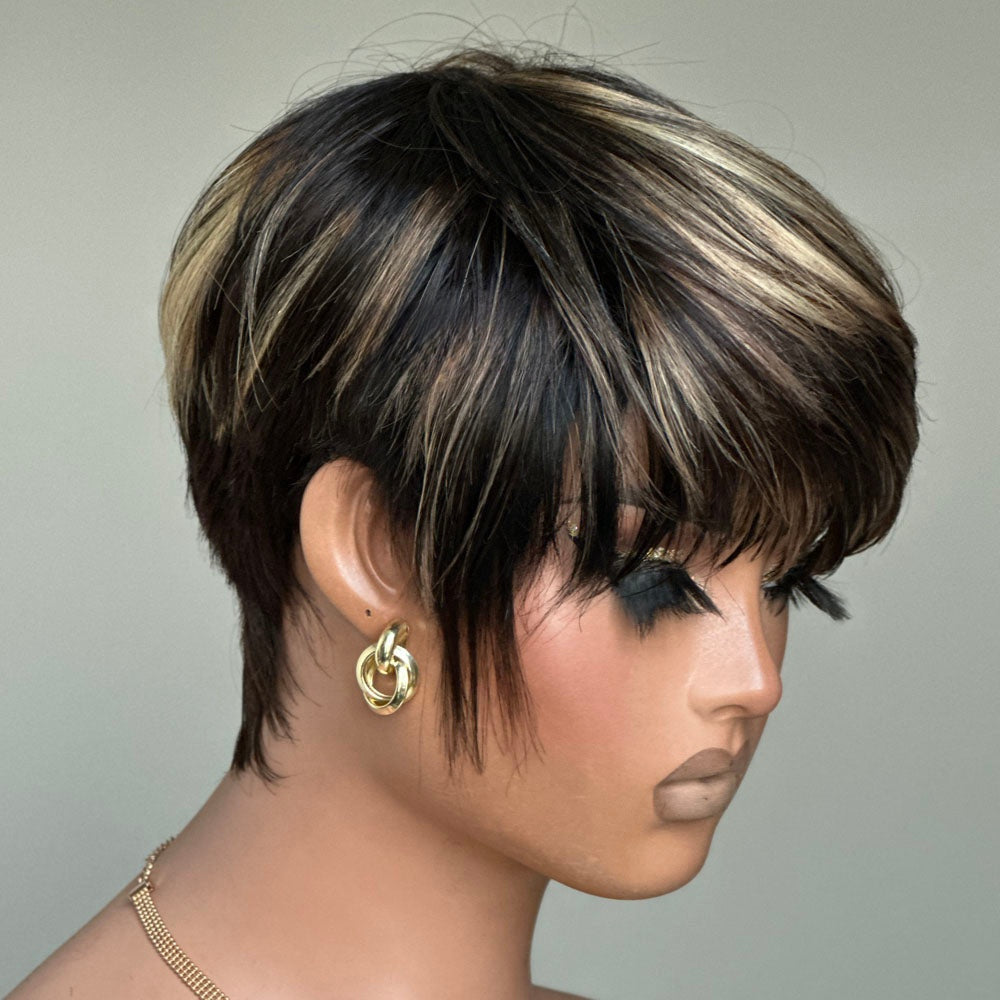 Put On & Go Blonde Highlights Layered Pixie Cut Wig With Bangs