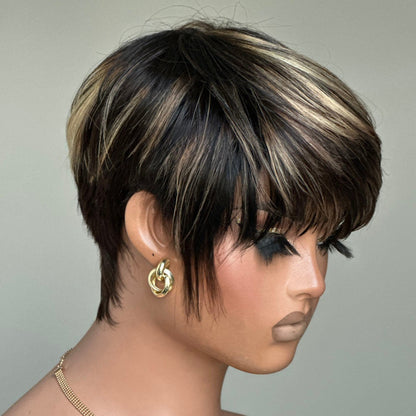 Put On & Go Blonde Highlights Layered Pixie Cut Wig With Bangs