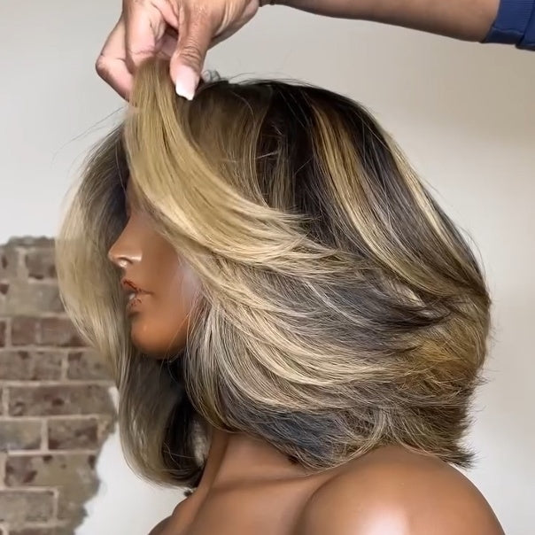Blonde Highlight Layered Cut Bob 5x5 Lace Closure Wig