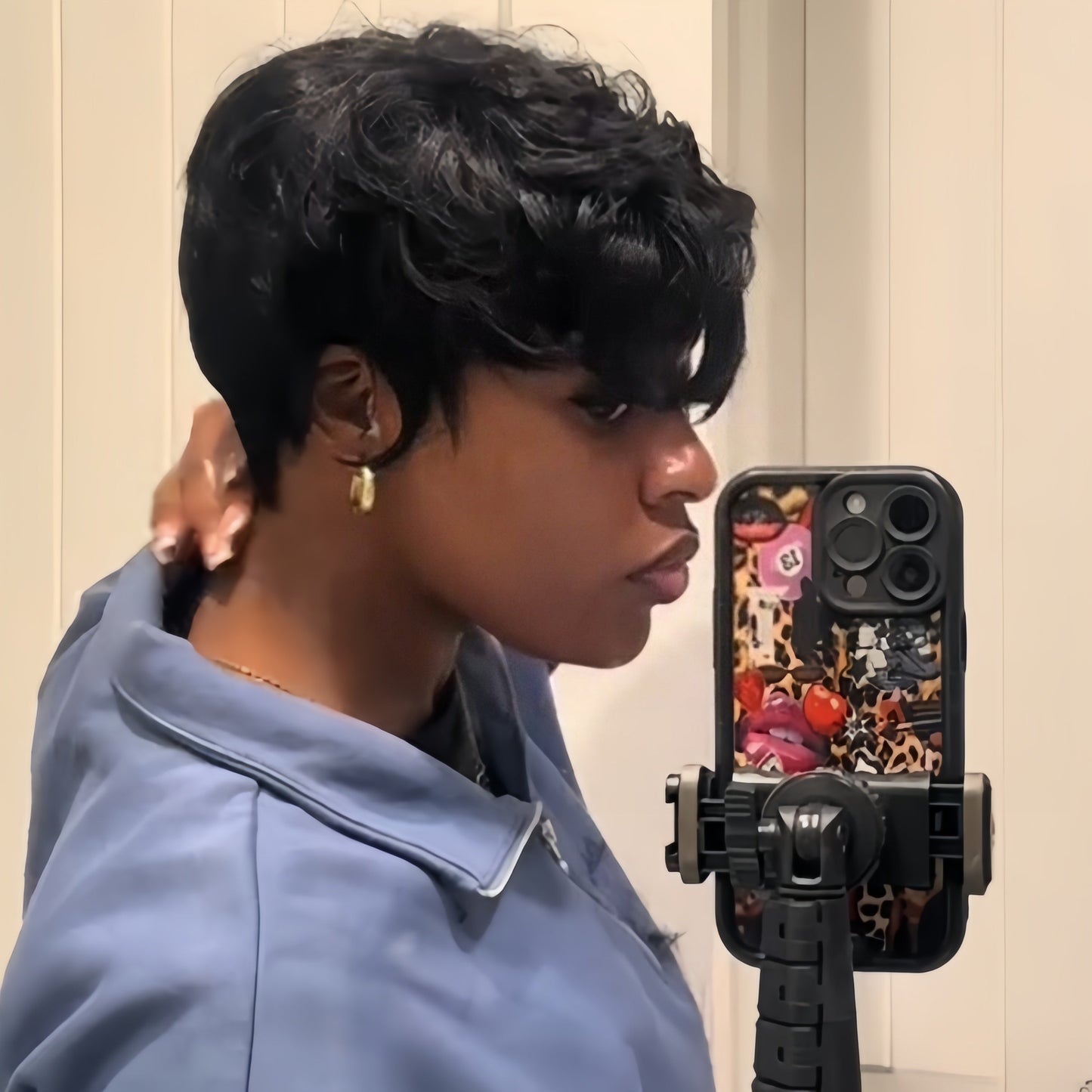 Short Pixie Cut Curly Glueless Human Hair Wig With Bangs