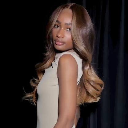 Ombre Brown With Blonde Highlights Loose Wave Glueless 5x5 Lace Wig