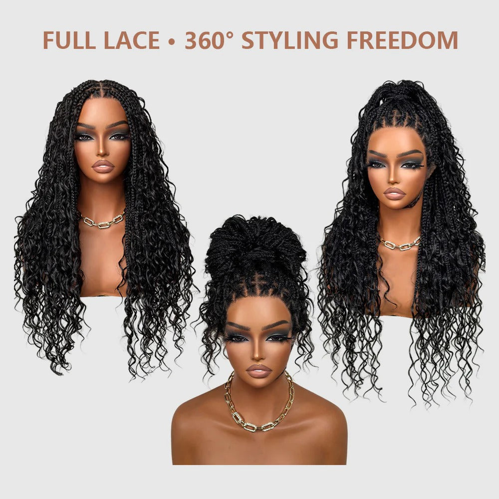Flexi-fit Full Lace Blonde Highlight Knotless Bohemian Braided Curls Invisi Drawstring Wig