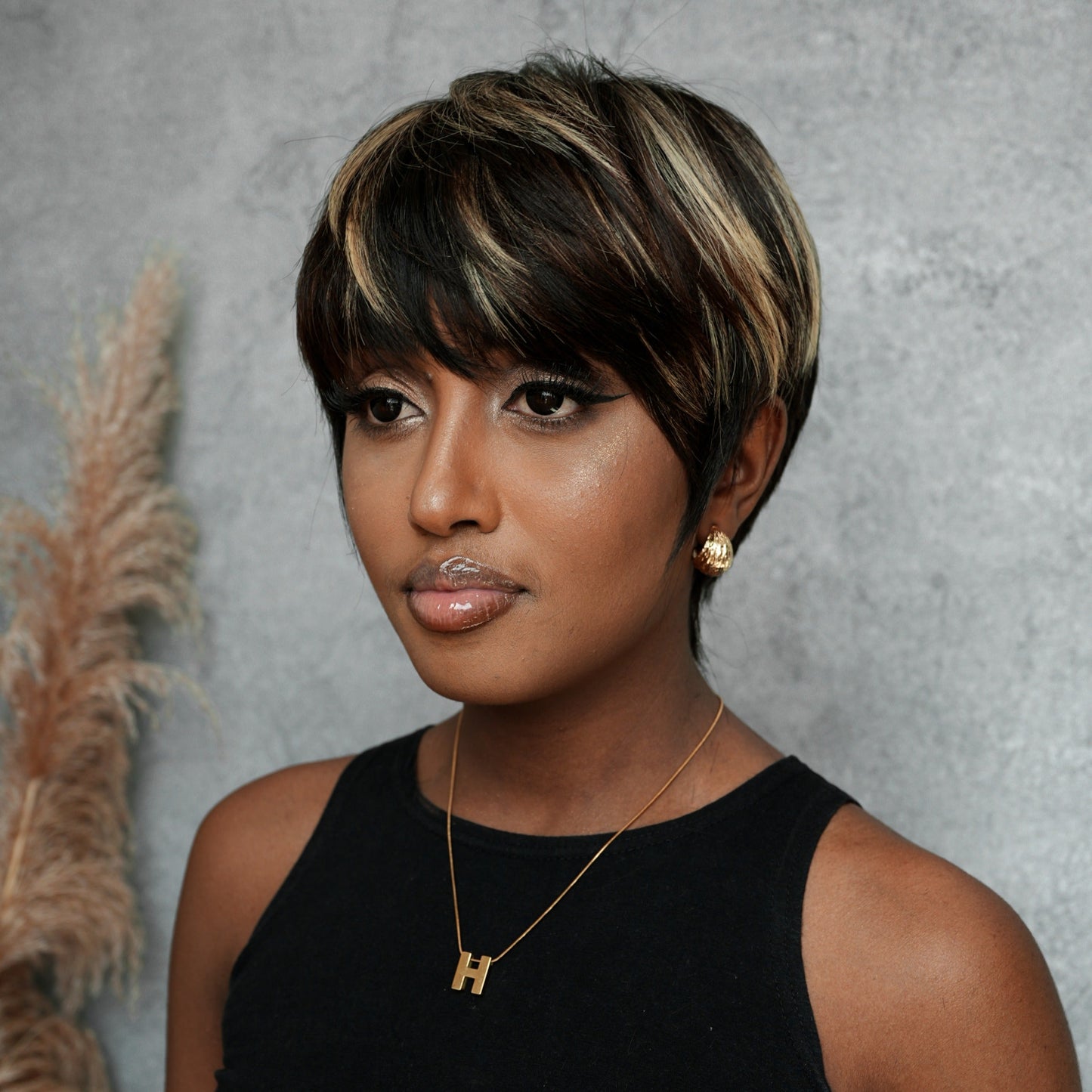Put On & Go Blonde Highlights Layered Pixie Cut Wig With Bangs