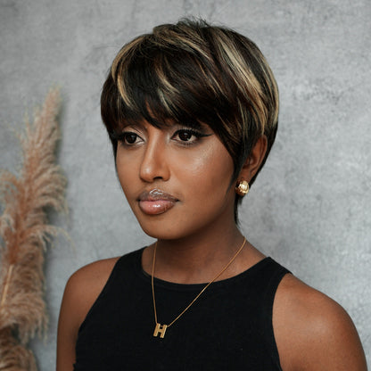 Put On & Go Blonde Highlights Layered Pixie Cut Wig With Bangs