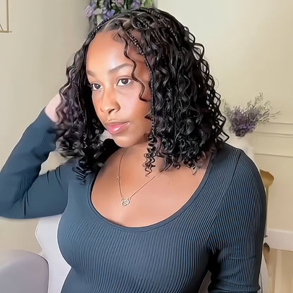 Full Lace Knotless Boho Curls Braided Invisi Drawstring Synthetic Bob Wig