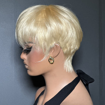Zora Neal Natural Realistic Glueless Pixie Cut Wig with Bangs
