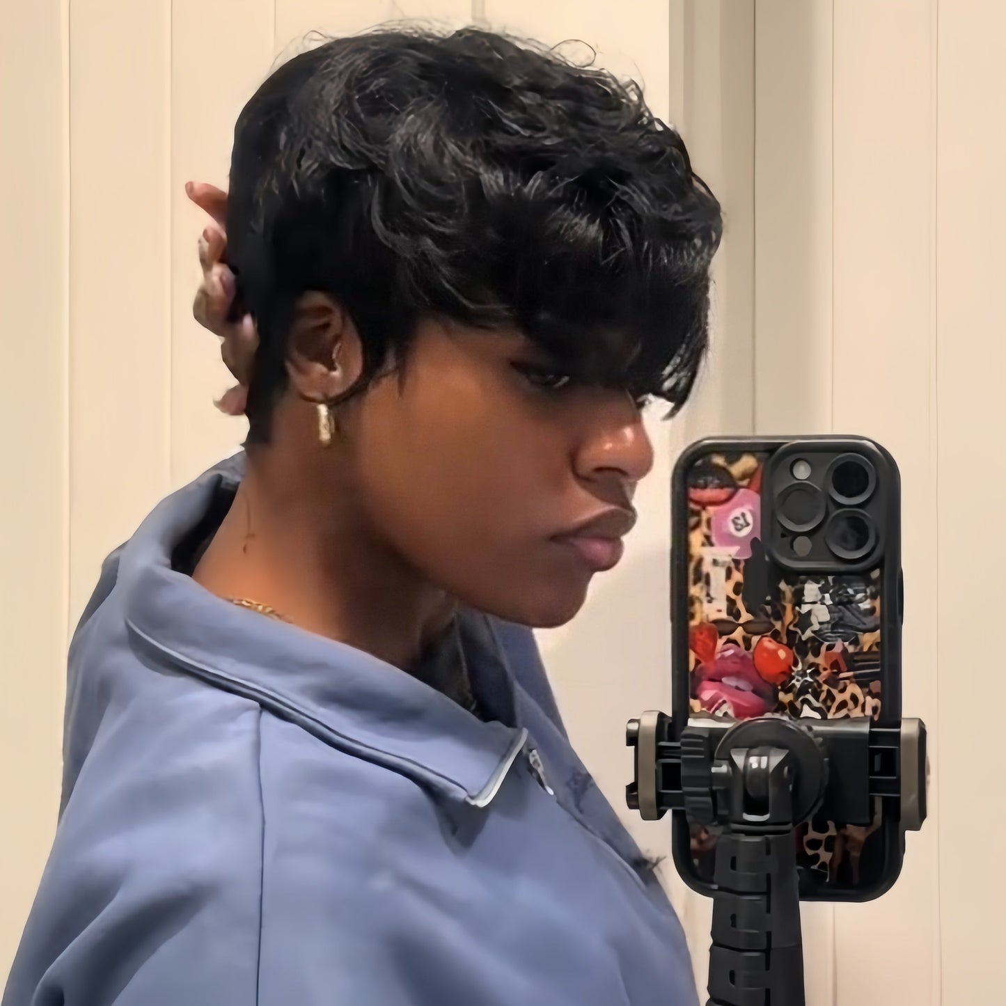 Short Pixie Cut Curly Glueless Human Hair Wig With Bangs