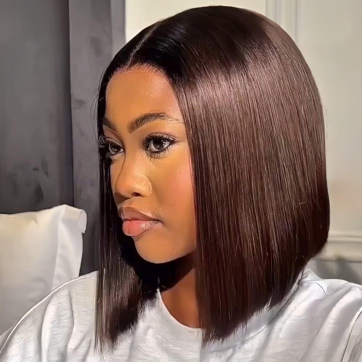 Ombre Dark Brown Natural silky Straight Bob 5x5 Lace Wig