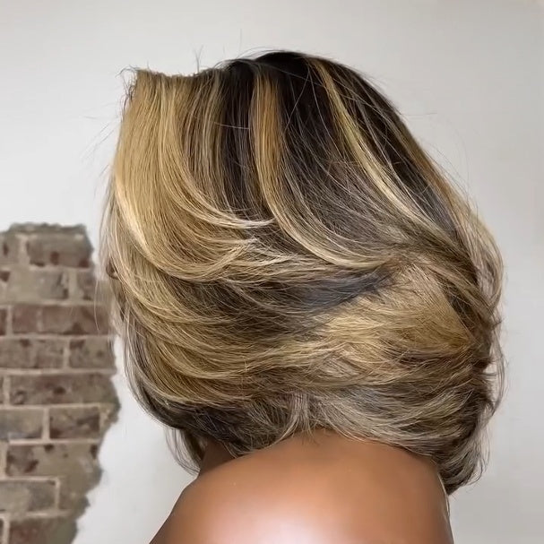 Blonde Highlight Layered Cut Bob 5x5 Lace Closure Wig