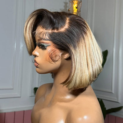 Ombre Blonde With Brown Highlight Layered Lace Frontal Wig