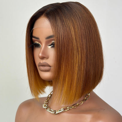 Ombre Honey Blonde With Brown Straight Bob Lace Wig