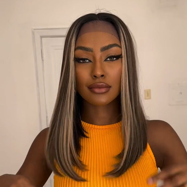 Blonde Highlight With Dark roots Lace Frontal Wig