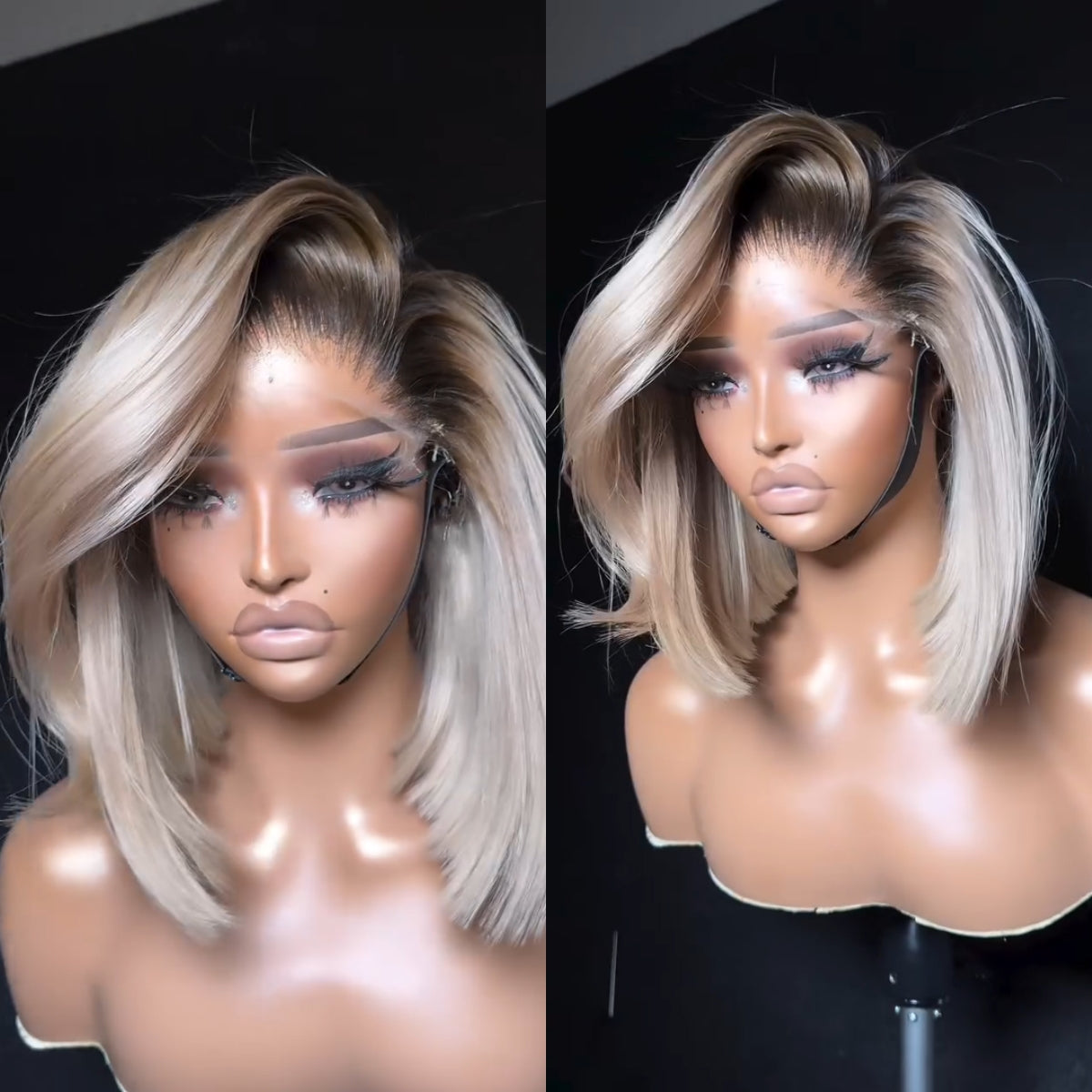 White Blonde With Dark Roots Side parted 13x4 Frontal Lace Wig