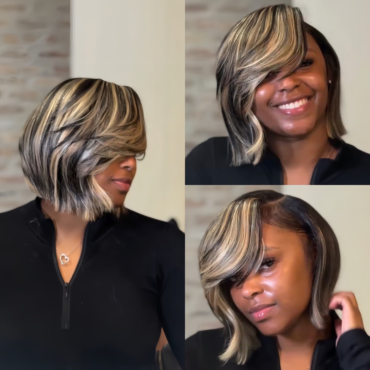 Black With Blonde Highlight 13×4 Lace Frontal Wig with Swoop Bang