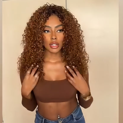Ombre Light Brown With Dark roots Curly Wig