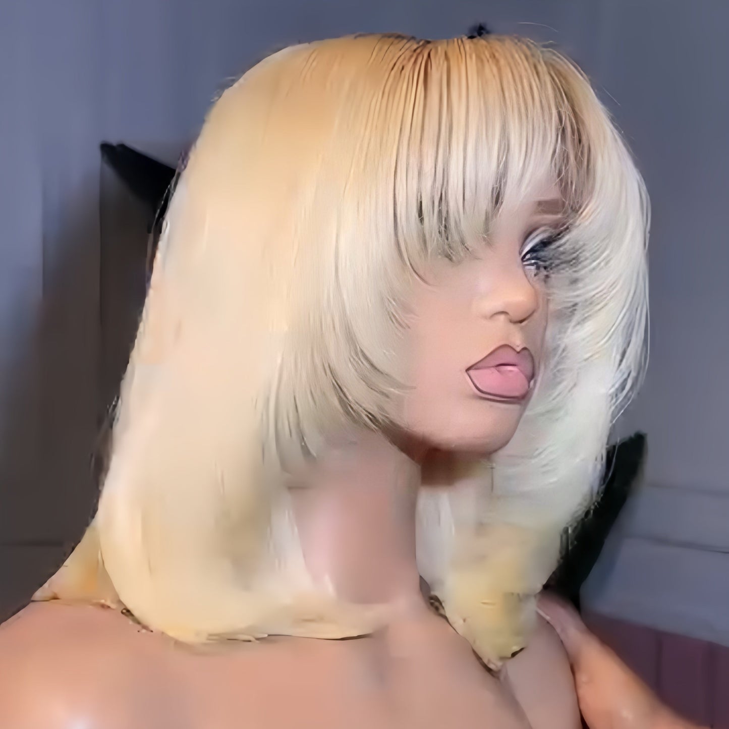 613 Blonde Straight Layered Lace Closure Wig With Curtain Bang