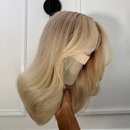 613 Blonde With Brown Root Layered Wavy Lace Wig