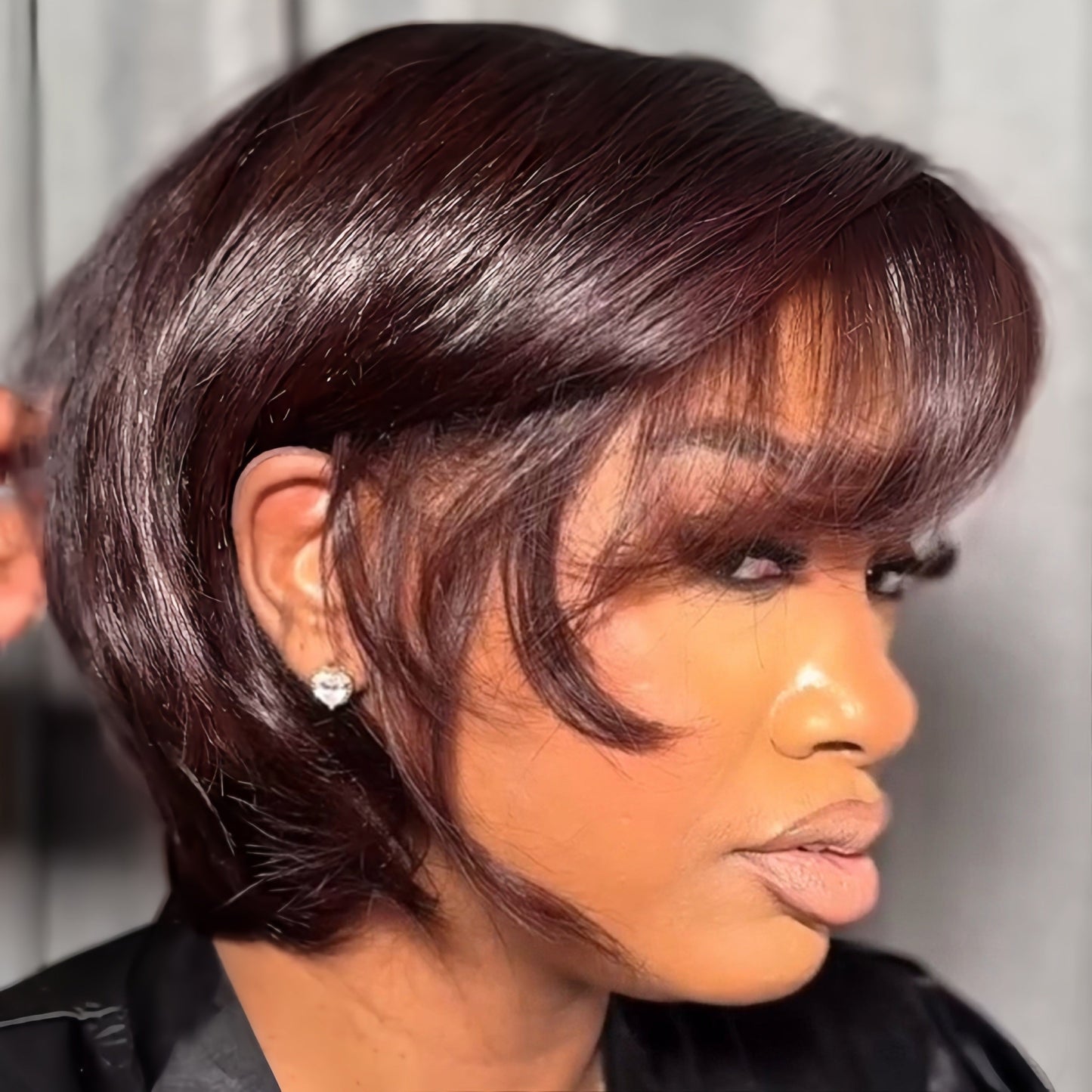 Reddish Brown Side Parted Lace Frontal Wig With Bangs