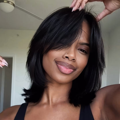 Face-Framing Sleek Swoop Bangs Layered Bob 5x5 Lace Human Hair Wig