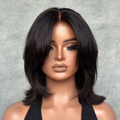 Face-Framing Sleek Swoop Bangs Layered Bob 5x5 Lace Human Hair Wig