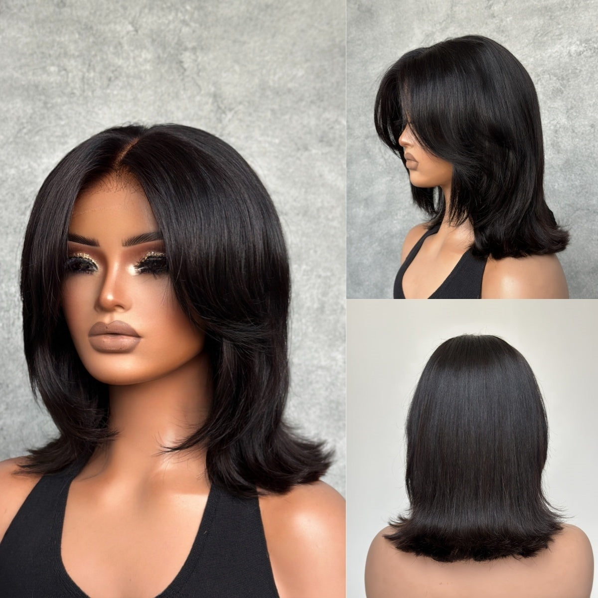 Face-Framing Sleek Swoop Bangs Layered Bob 5x5 Lace Human Hair Wig