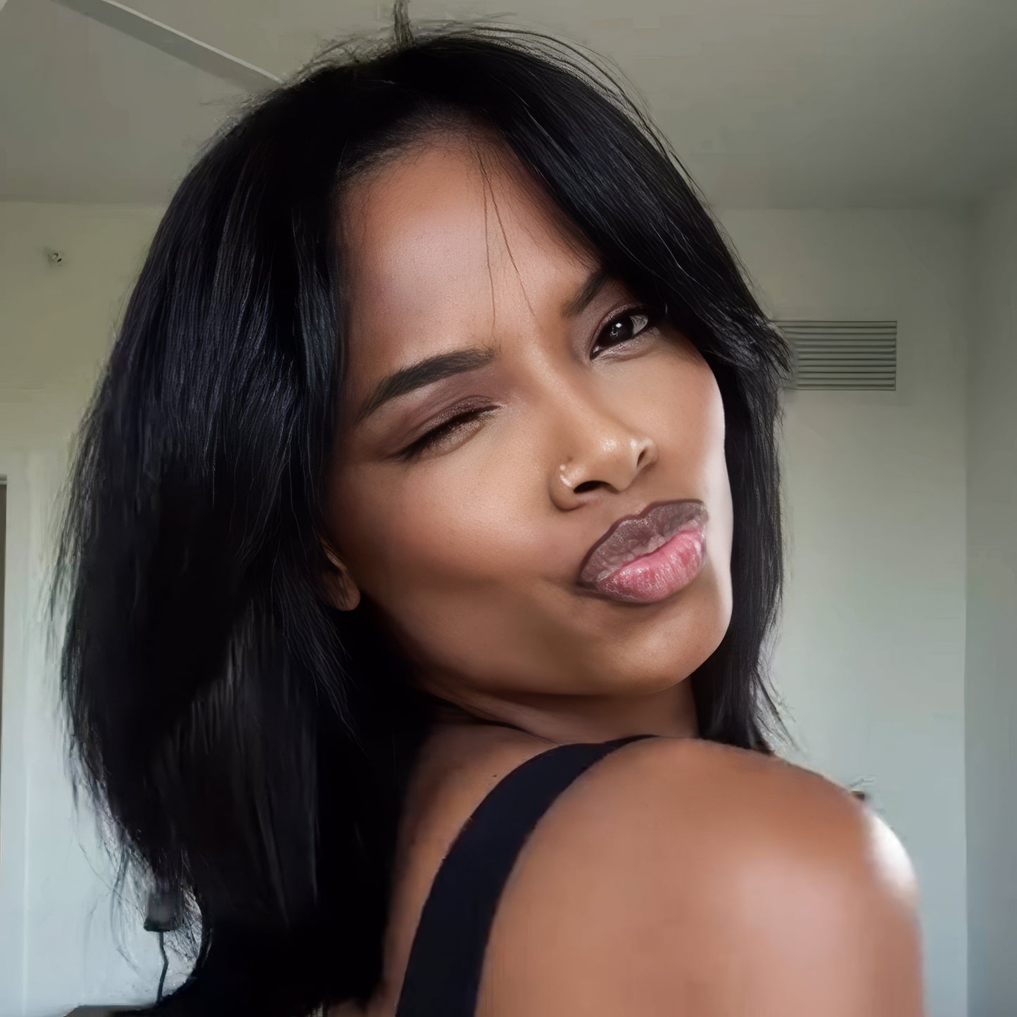 Face-Framing Sleek Swoop Bangs Layered Bob 5x5 Lace Human Hair Wig