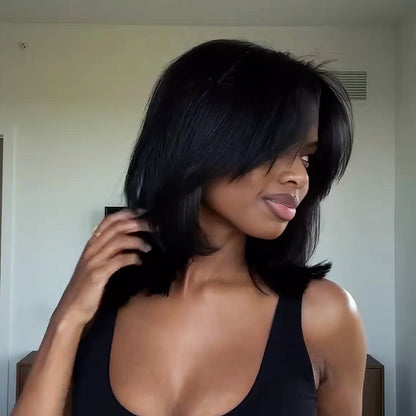 Face-Framing Sleek Swoop Bangs Layered Bob 5x5 Lace Human Hair Wig