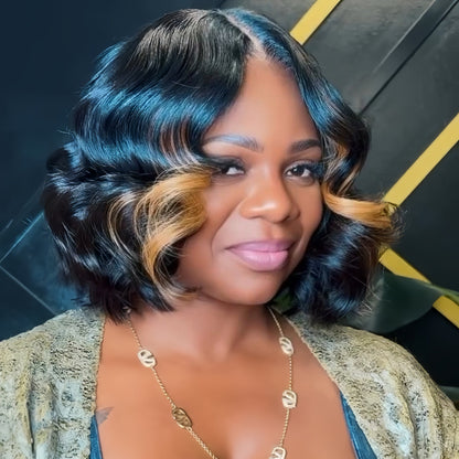 Put On & Go Blonde Highlight Fluffy Wave Bob Wig