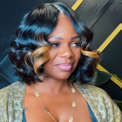 Put On & Go Blonde Highlight Fluffy Wave Bob Wig