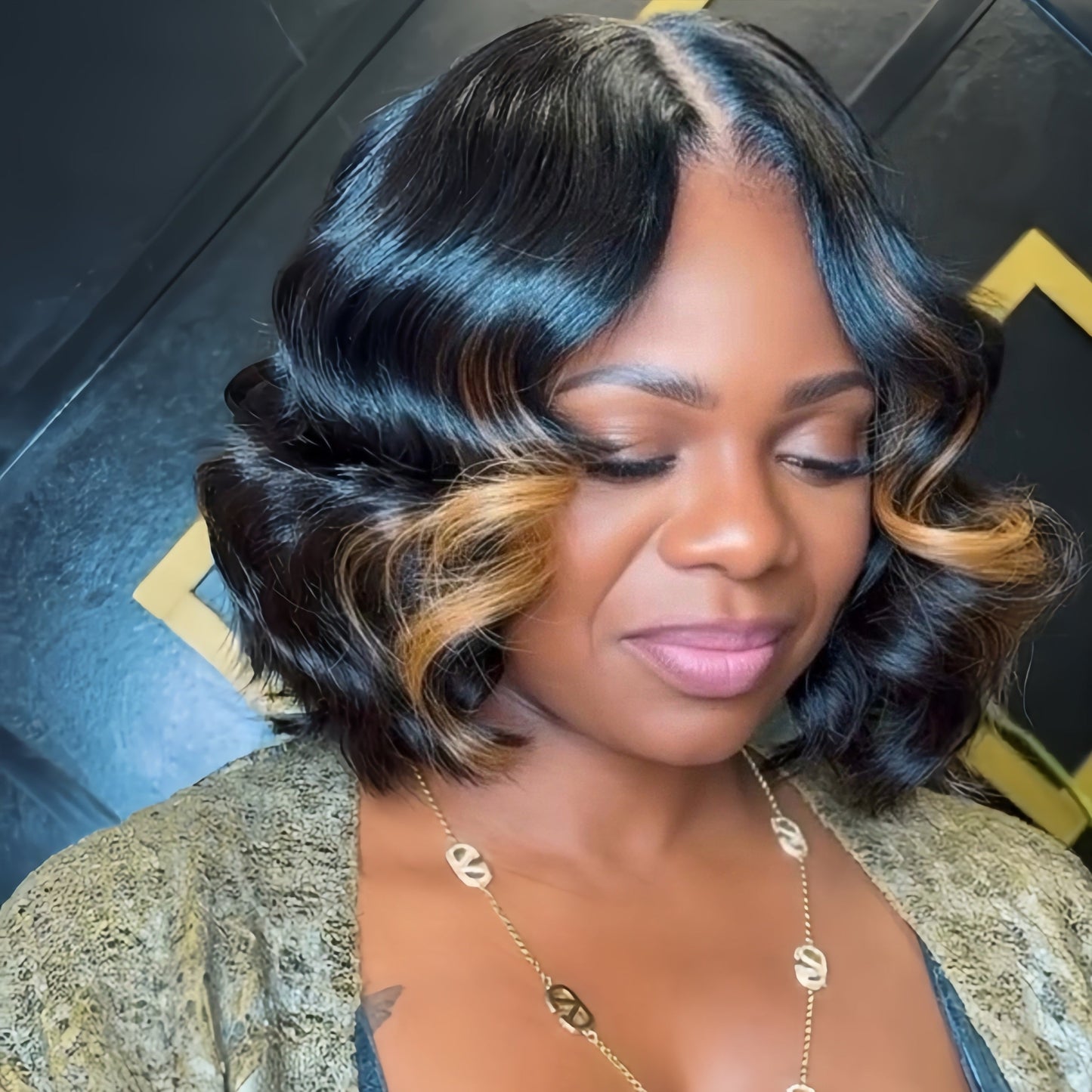 Put On & Go Blonde Highlight Fluffy Wave Bob Wig