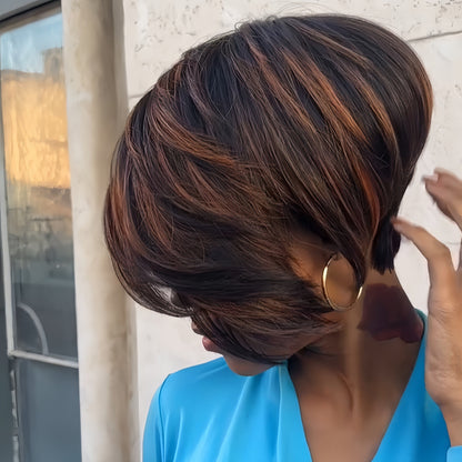 Boss vibe Brown Highlights Layered Pixie Cuts 13x4 Lace Front Wig