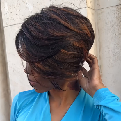 Boss vibe Brown Highlights Layered Pixie Cuts 13x4 Lace Front Wig