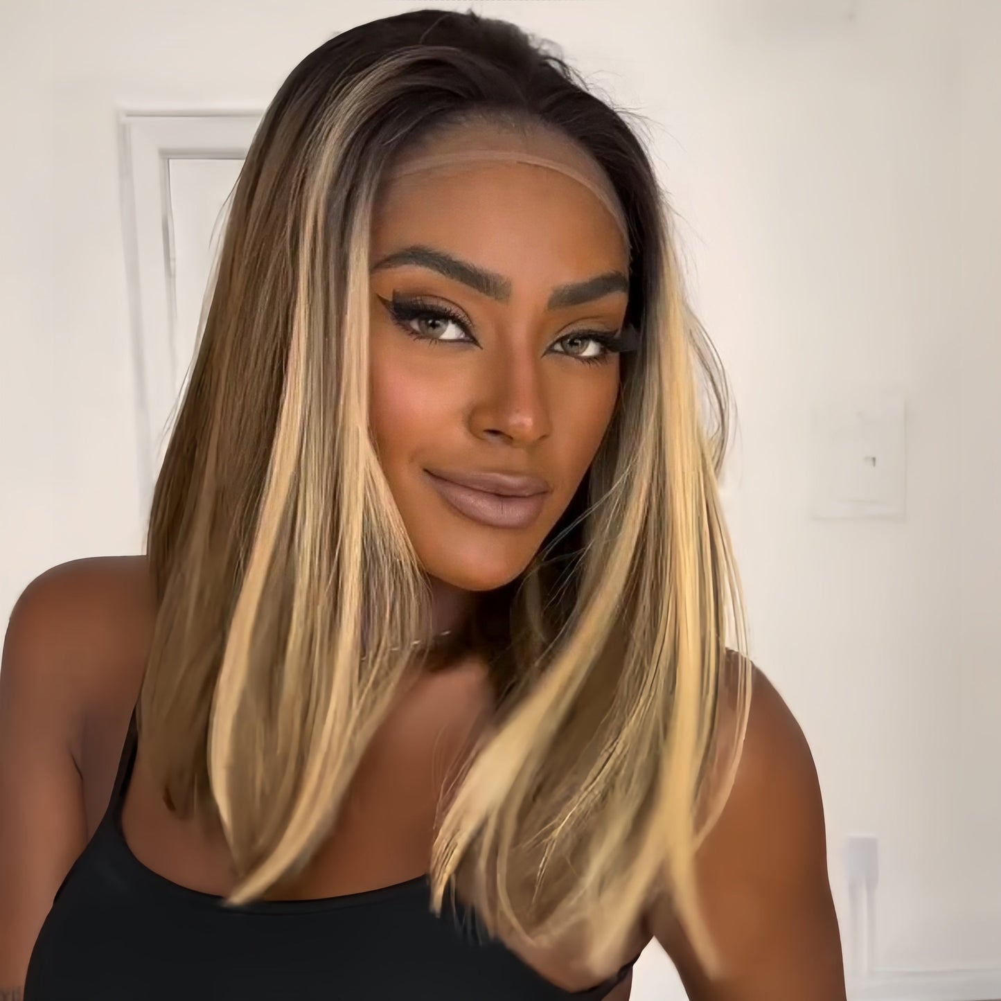 Brown Mix Blonde Highlight With Dark roots Lace Frontal Wig
