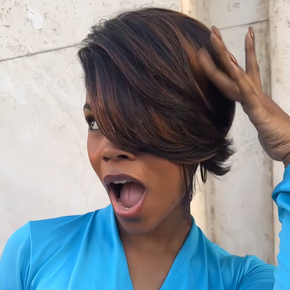 Boss vibe Brown Highlights Layered Pixie Cuts 13x4 Lace Front Wig