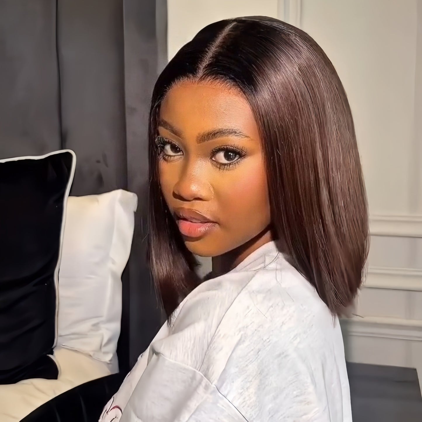Ombre Dark Brown Natural silky Straight Bob 5x5 Lace Wig