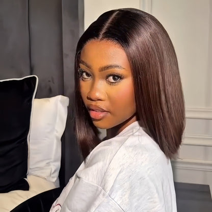 Ombre Dark Brown Natural silky Straight Bob 5x5 Lace Wig