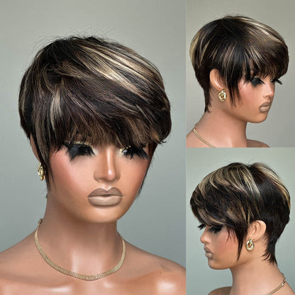 Put On & Go Blonde Highlights Layered Pixie Cut Wig With Bangs