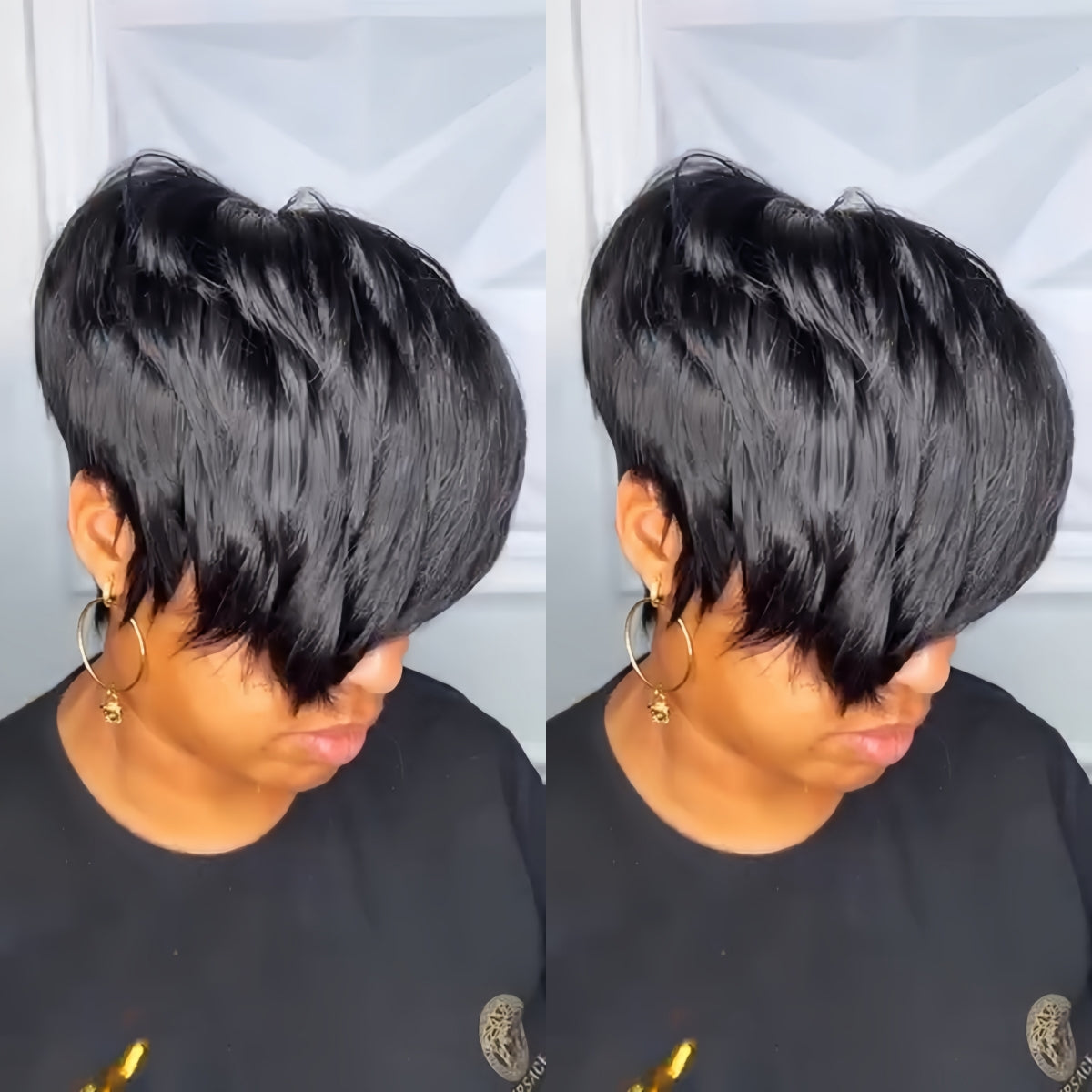 Short Pixie Cut With Long Bangs Glueless Natural Human Hair Wig