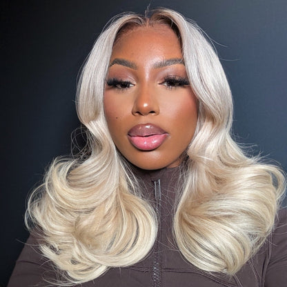 613 Blonde With Brown Root Layered Wavy Lace Wig