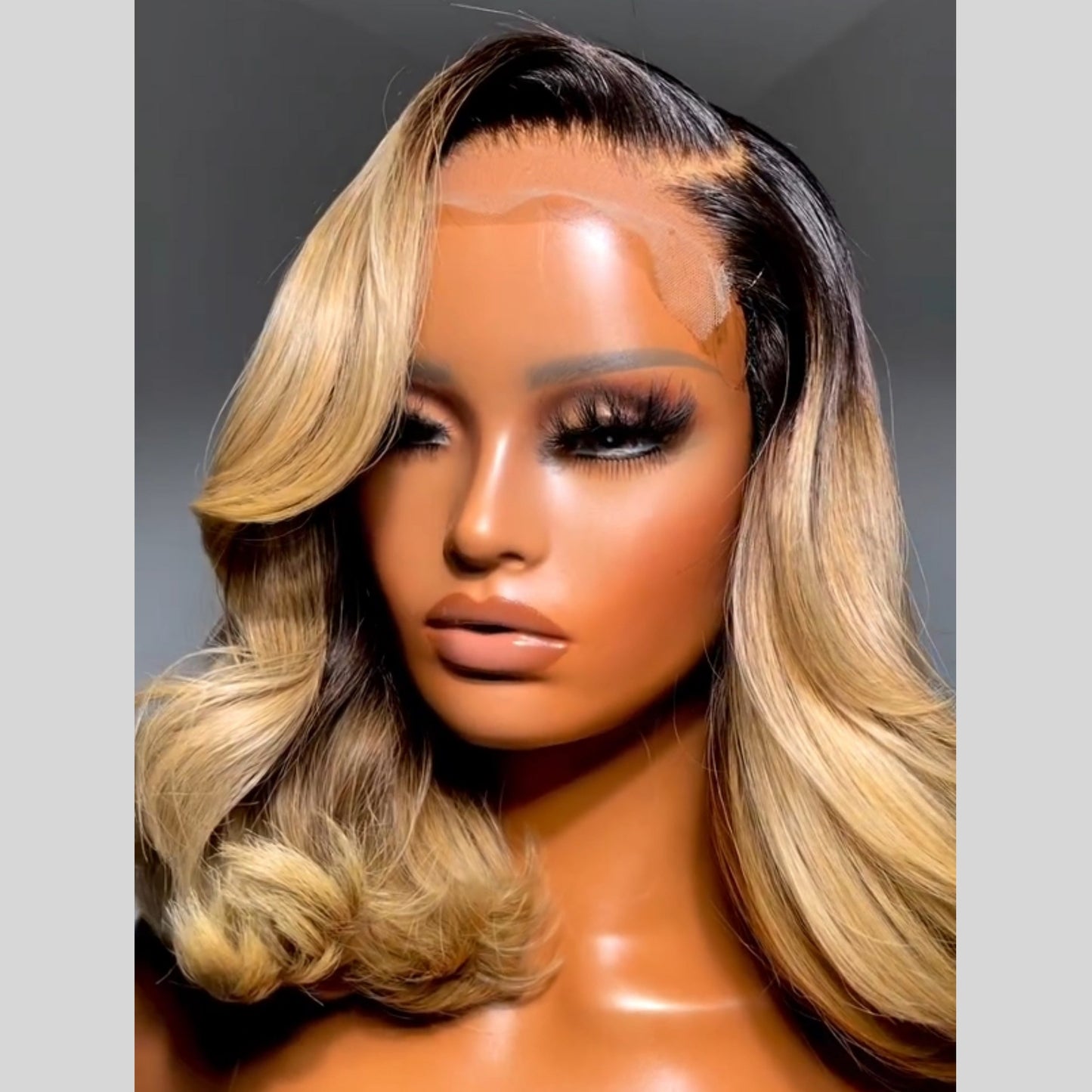 Blonde With Dark Ombre Roots Layered Cut Bob Lace Frontal Wig