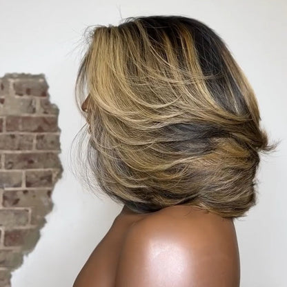 Blonde Highlight Layered Cut Bob 5x5 Lace Closure Wig