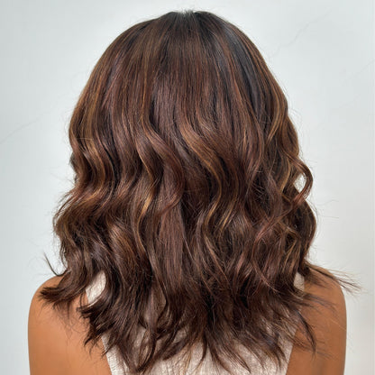 Ombre Brown Highlight Wavy Layered bob Lace Frontal Wig