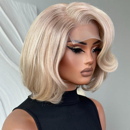 Ash Blonde Highlight Side Part Layered Bob 5x5 Lace Closure Wig