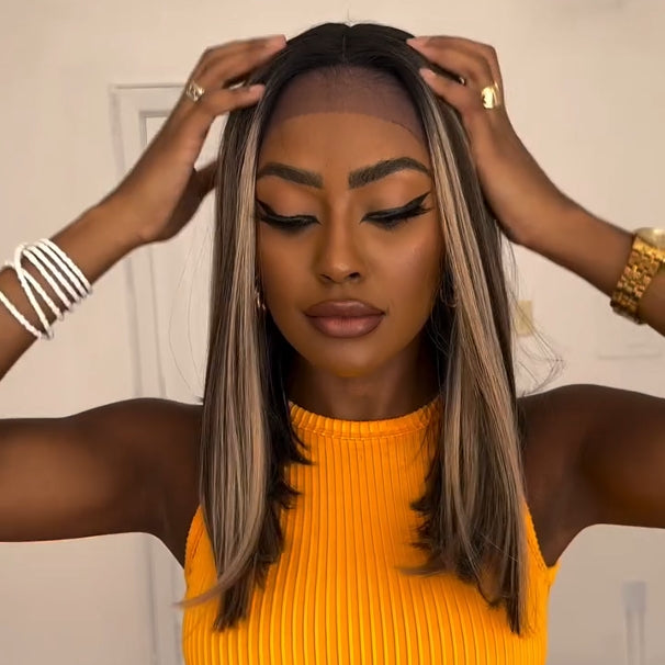 Blonde Highlight With Dark roots Lace Frontal Wig