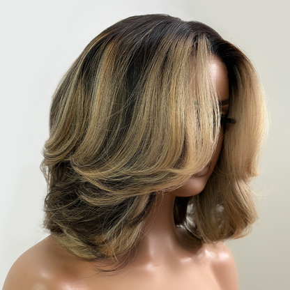 Blonde Highlight Layered Cut 5x5 Lace Closure Bob Wig