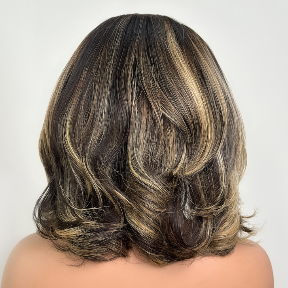 Blonde Highlight Layered Cut 5x5 Lace Closure Bob Wig