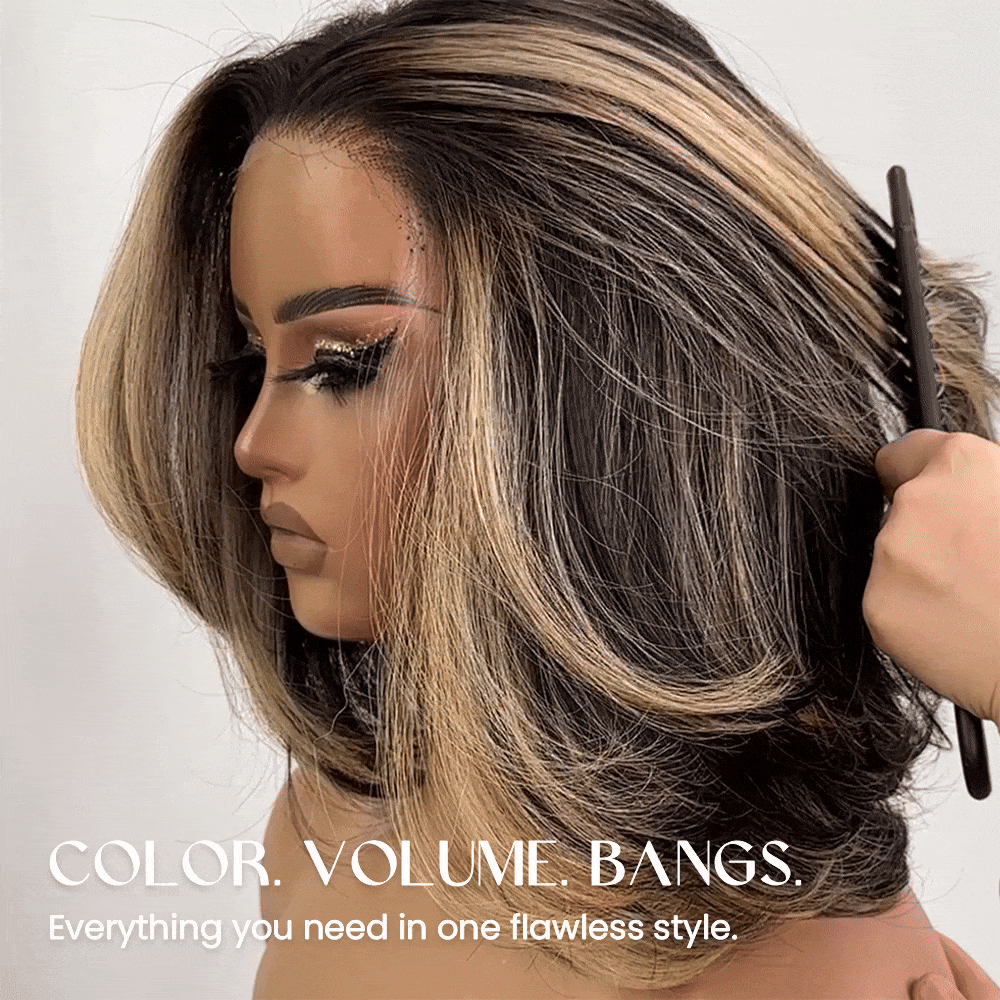 Blonde Highlight Layered Cut 5x5 Lace Closure Bob Wig