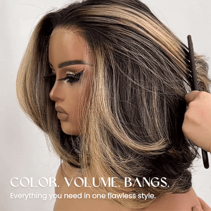 Blonde Highlight Layered Cut 5x5 Lace Closure Bob Wig